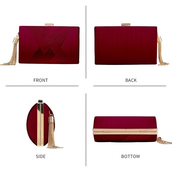 ⚡ Women\'s Dark Red Elegant Tassel Chain Strap Evening  Shoulder Clutch Bag
